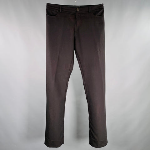 JEAN PAUL GAULTIER Size 32 Black Burgundy Stripe Wool Flat Front Dress Pants