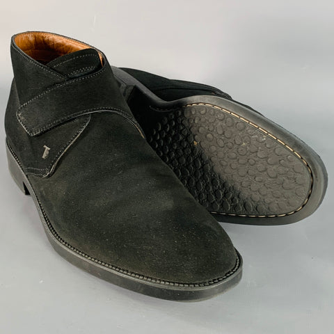 TOD'S Size 9.5 Black Suede Strap Rubber Sole Ankle Boots