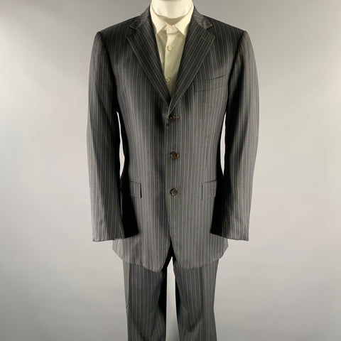 ERMENEGILDO ZEGNA Size 42 Grey Blue Stripe Wool Notch Lapel Suit