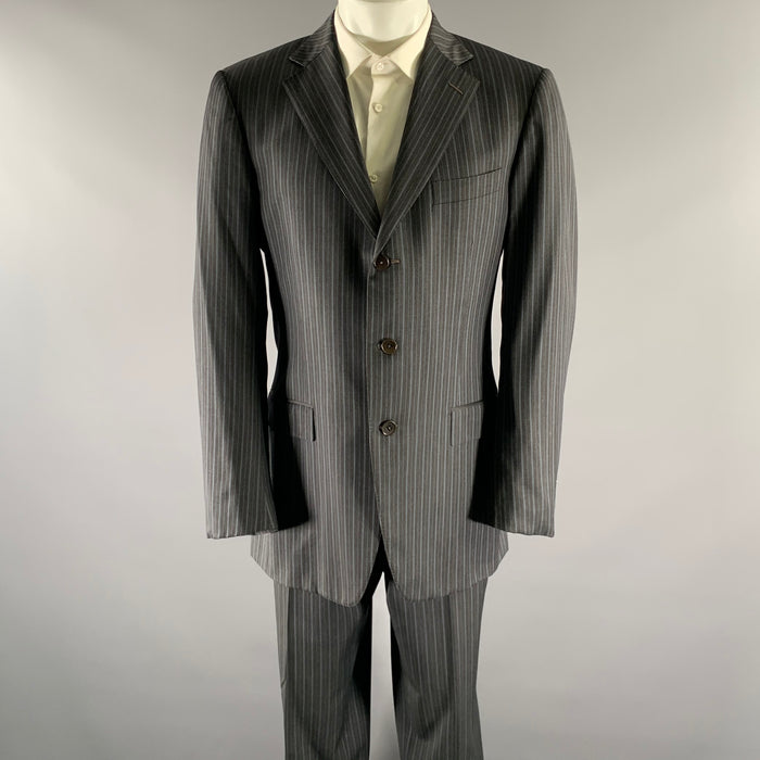 ERMENEGILDO ZEGNA Size 42 Grey Blue Stripe Wool Notch Lapel Suit