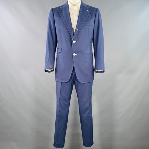 ASTOR & BLACK Size 44 Blue Contrast Stitch Single Breasted Notch Lapel Suit