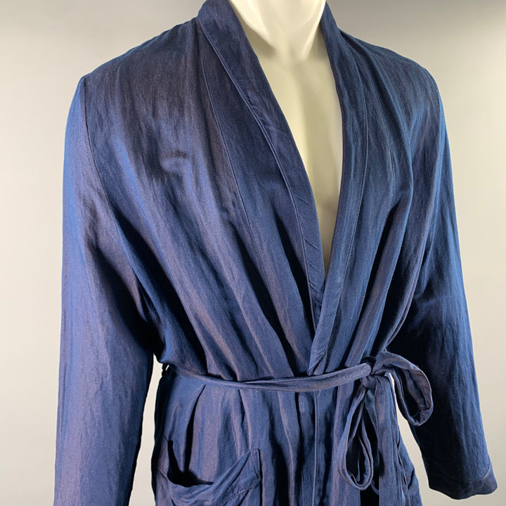 ANN DEMEULEMEESTER Size XS Navy Brown Linen Blend Robe