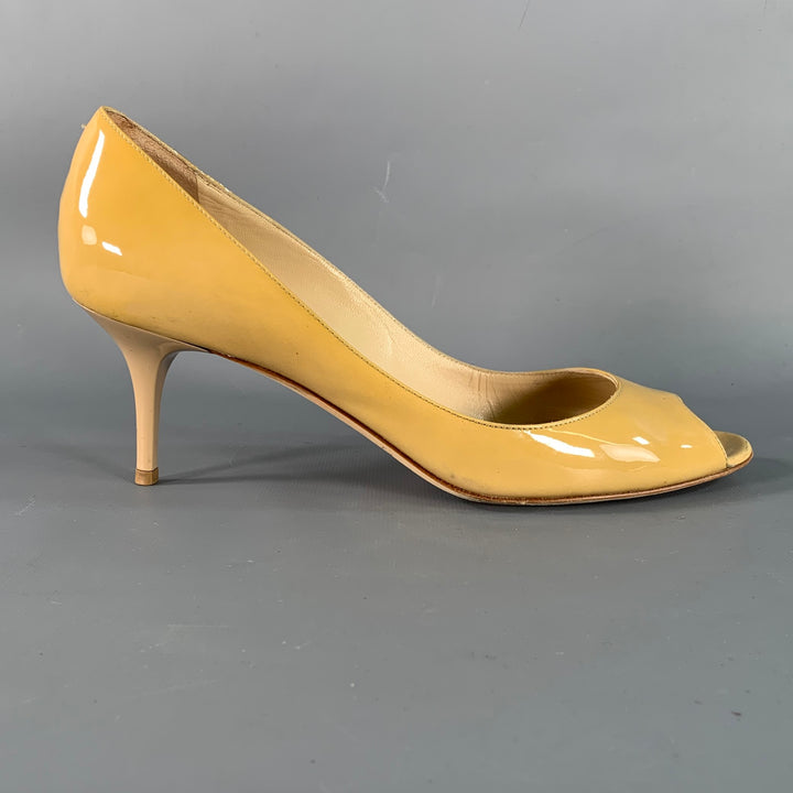JIMMY CHOO Size 8 Tan Patent Leather Peep Toe Pumps