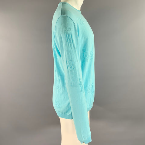 GIANNI VERSACE Size L Light Blue Knitted Cotton Crew-Neck Pullover