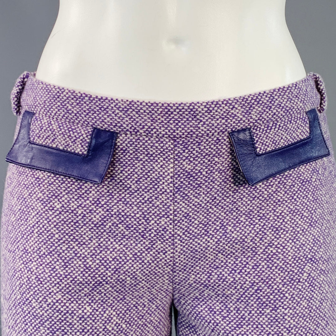 D&G by DOLCE & GABBANA Size 26 Purple White Wool Blend Woven Flared Dress Pants