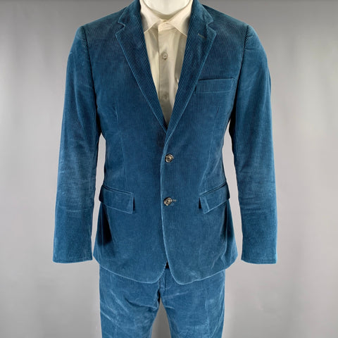 Costume en velours côtelé de coton sarcelle, taille 38 court, revers cranté, TODD SNYDER, 32 29