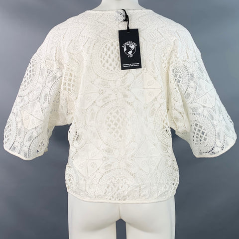 EARTHLING VIP Size M White Lace Cropped T-shirt