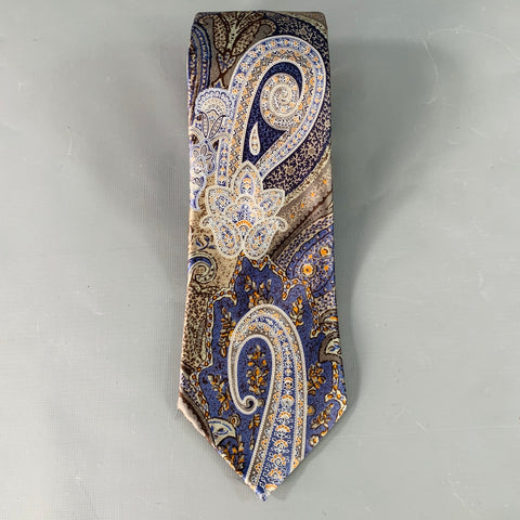 ERMENEGILDO ZEGNA Grey Blue Paisley Silk Tie