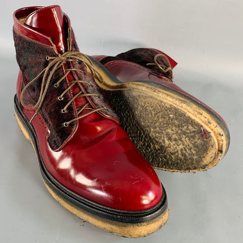 ETRO Size 10 Red Paisley Pony Hair Leather Crepe Sole Ankle Boots