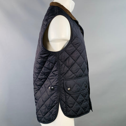 BARBOUR Size M Navy Quilted Polyester Zip Snaps Vest