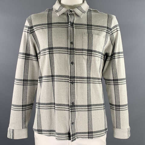VINCE Size XL Grey Black Plaid Polyester Blend Button Up Long Sleeve Shirt