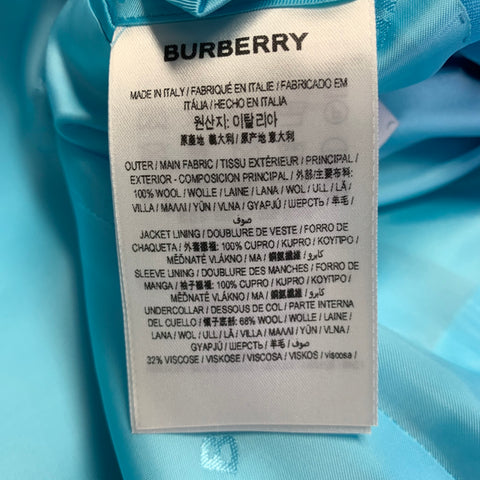 BURBERRY Size 38 Aqua Wool Peak Lapel Double Breasted Suit