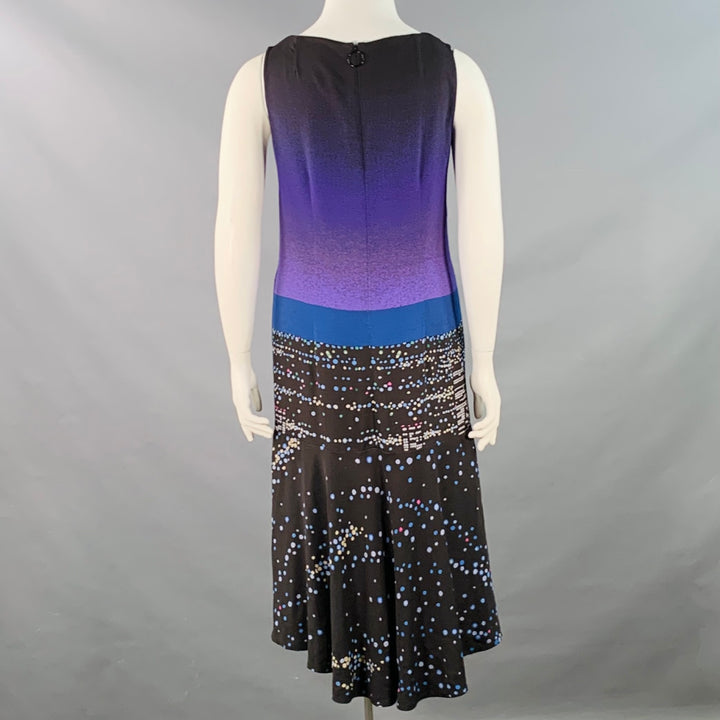 AKRIS Size 10 Black Multi Color Viscose Blend Abstract Cityscape Sleeveless Dress