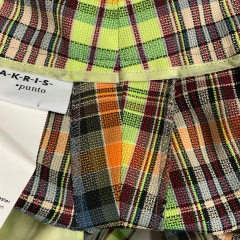 AKRIS Size S Multi Color Polyester Cotton Plaid Snaps Jacket Shorts Set
