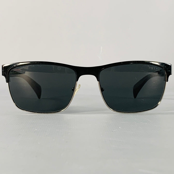 PRADA Black Silver Acetate Metal Semi Rimless Sunglasses