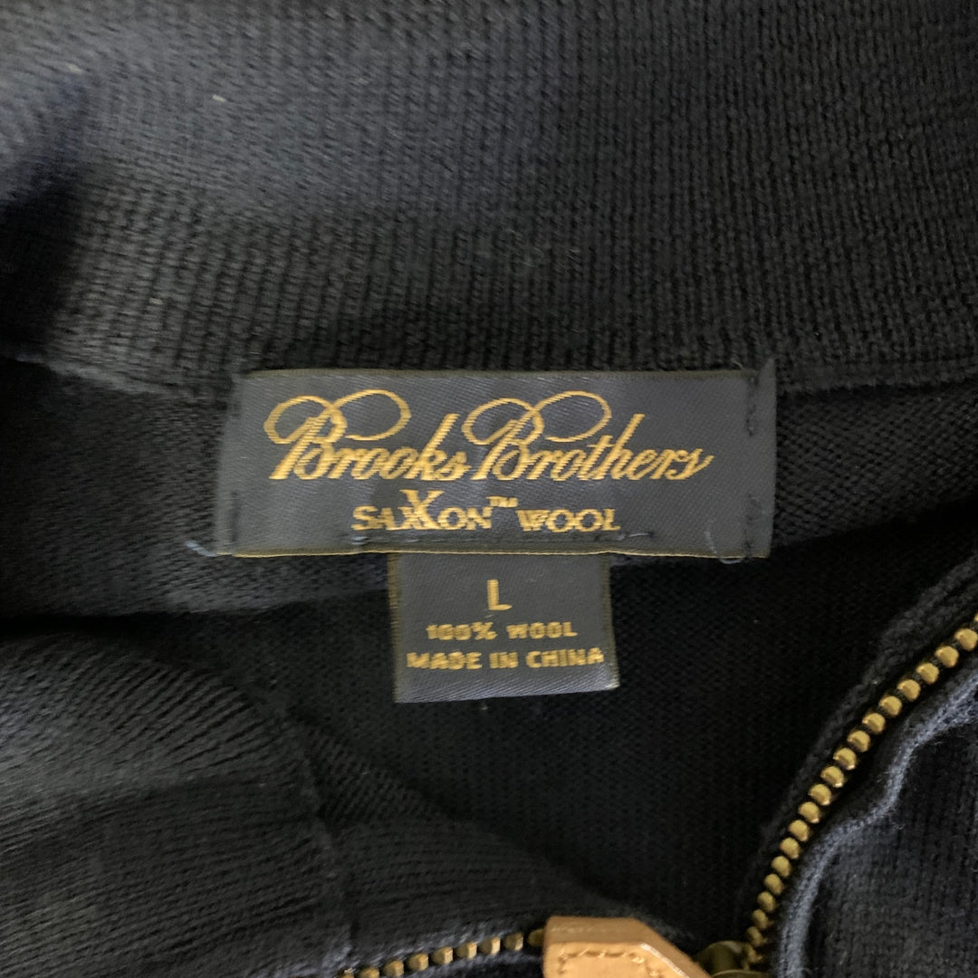 BROOKS BROTHERS Size L Navy Knitted Wool Quarter Zip Sweater