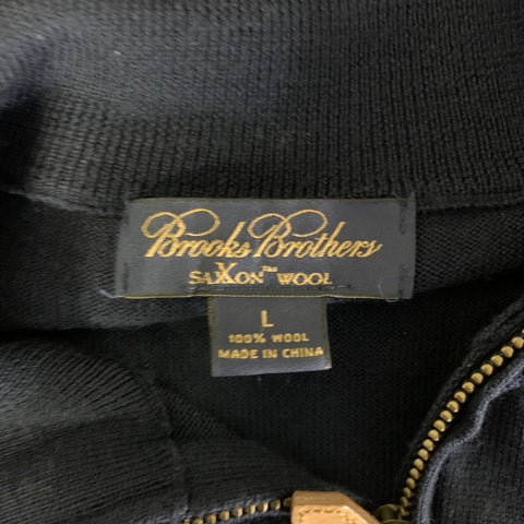 Pull en Laine Tricoté avec Col Zippé Brooks Brothers Taille L Bleu Marine
