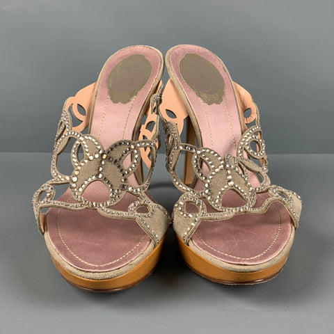 RENE CAOVILLA Talla 10.5 Sandalias con plataforma recortadas de gamuza rosa gris