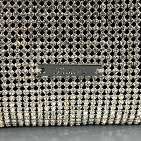 STAUD Black Metallic Rhinestones Faux Leather Top Handles Handbag