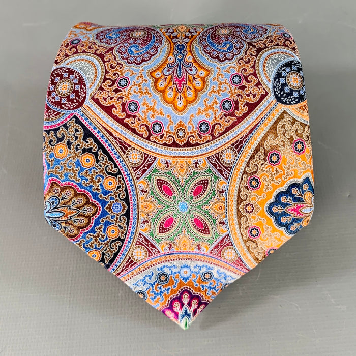 ERMENEGILDO ZEGNA Blue Multi Color Paisley Silk Satin Tie