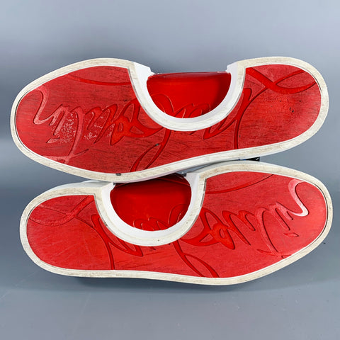 CHRISTIAN LOUBOUTIN Size 10.5 Adolon Junior White Red Color Block Leather Cutout Sneakers