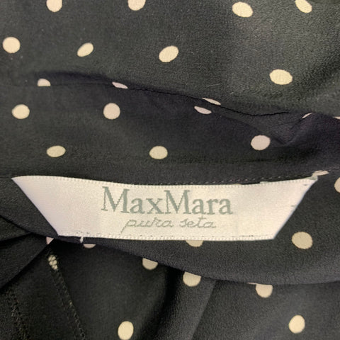 MAX MARA Size M White Black Silk Polka Dot Wrap Dress