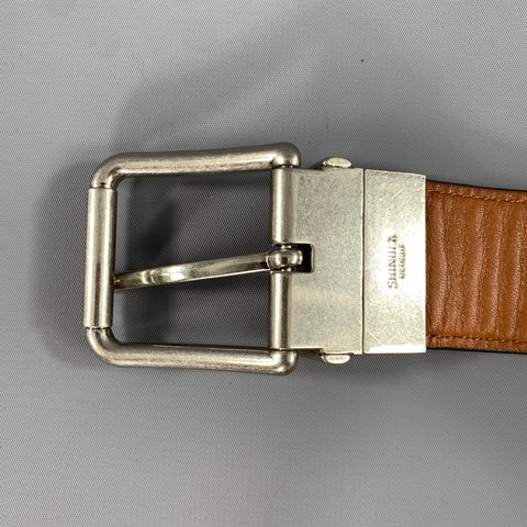 SHINOLA Size 42 Black Tan Solid Leather Belt