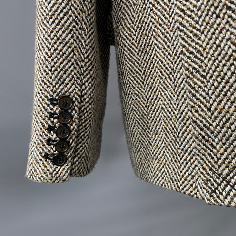SAINTART Size S Tan Black Polyester Blend Herringbone Notch Lapel Coat
