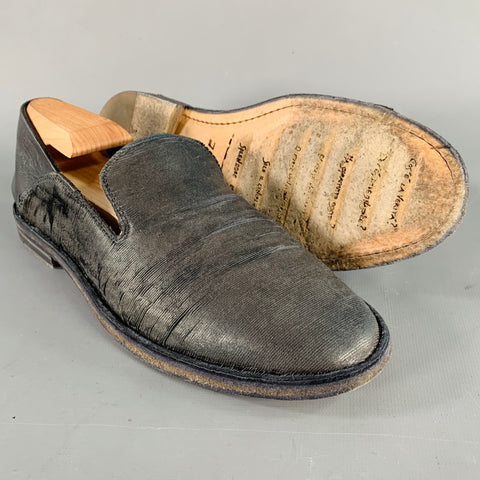 OFFICINE CREATIVE Size 8 Nadine Black Leather Distressed Slip On Loafers Flats