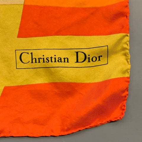 CHRISTIAN DIOR Orange Blue Color Block Silk Twill Square Scarf