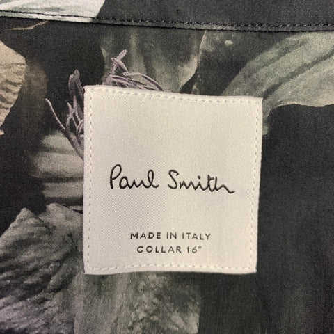 PAUL SMITH Size L Black Grey Floral Cotton Silk Button Up Long Sleeve Shirt