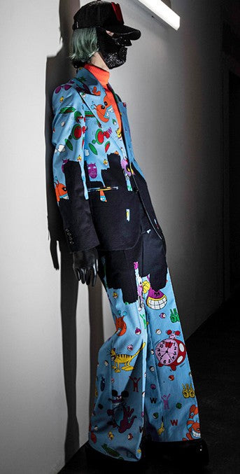 WALTER VAN BEIRENDONCK FW21 Size 36 Sharp Blue Multi Color Print Cotton Sport Coat