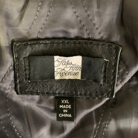 SAKS FIFTH AVENUE Size XXL Black Leather Mock Neck Zip Jacket