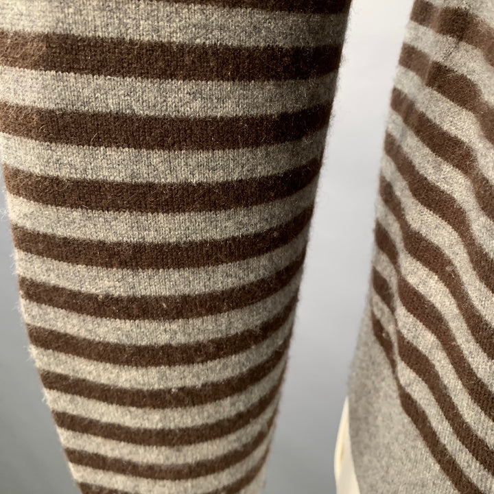 A.P.C. Size L Charcoal Grey Brown Cashmere Stripe Crew Neck Sweater