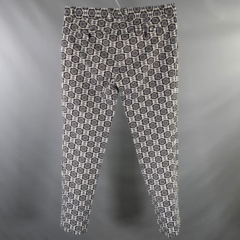 MR TURK Pantalon habillé, taille 34, bleu marine et blanc, jacquard, mélange de polyester, braguette zippée