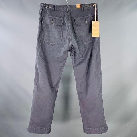 RRL by RALPH LAUREN Size 36 Indigo Wash Cotton Straight Button Fly Patch Pockets Casual Pants