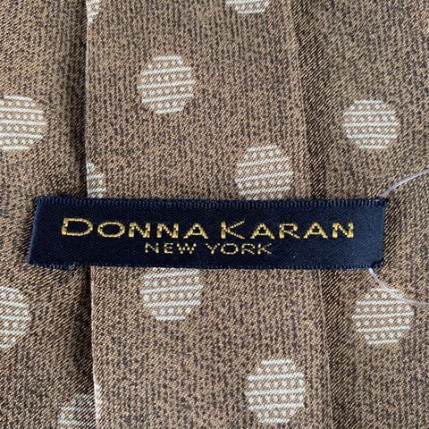 DONNA KARAN Beige Cream Polka Dot Silk Tie