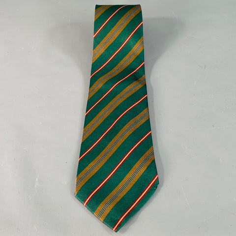 FENDI Green Beige Diagonal Stripe Silk Tie