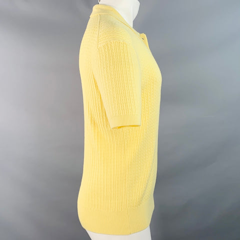 MR TURK Size M Yellow Cable Knit Cotton Polo