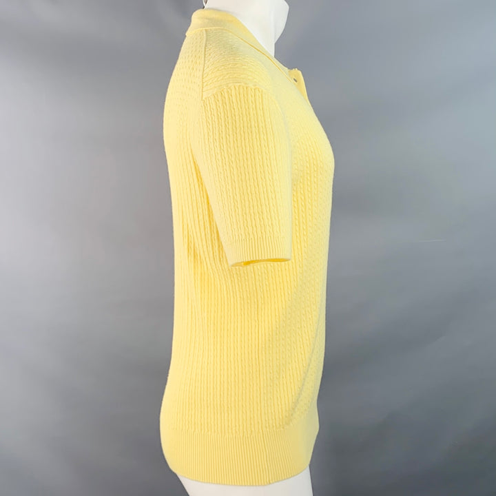 MR TURK Size M Yellow Cable Knit Cotton Polo