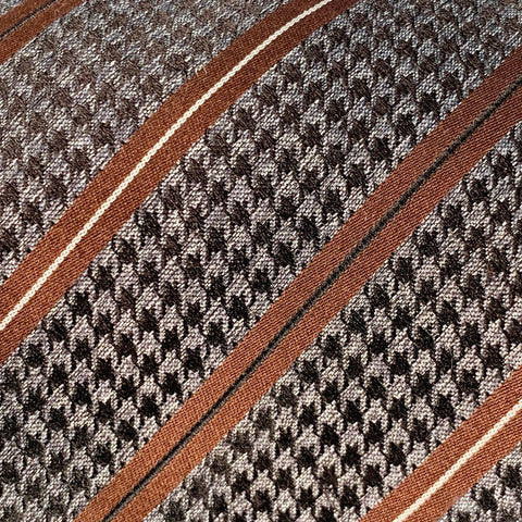 BRIONI One Size Brown Grey Houndstooth Diagonal Stripe Silk Tie