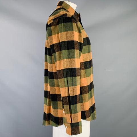 MR. GENTLEMAN Size XL Brown Black Olive Checkered Cotton Long Sleeve Shirt