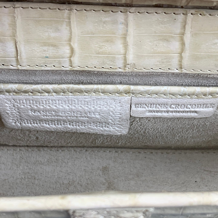 NANCY GONZALEZ Beige Leather Crocodile Clutch Handbag