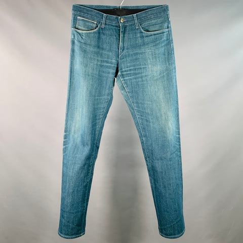 3 X 1 Size 34 Blue White Contrast Trim Cotton Straight Selvedge Jeans