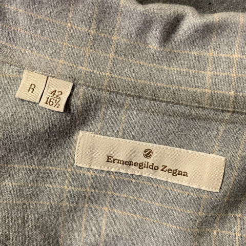 ERMENEGILDO ZEGNA Size XL Grey Plaid Cotton Button Down Long Sleeve Shirt