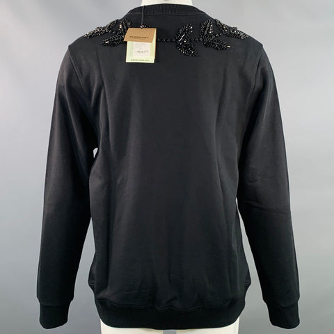 BURBERRY Size M Black Crystal Embellishment Cotton Crew Neck Sweatshirt