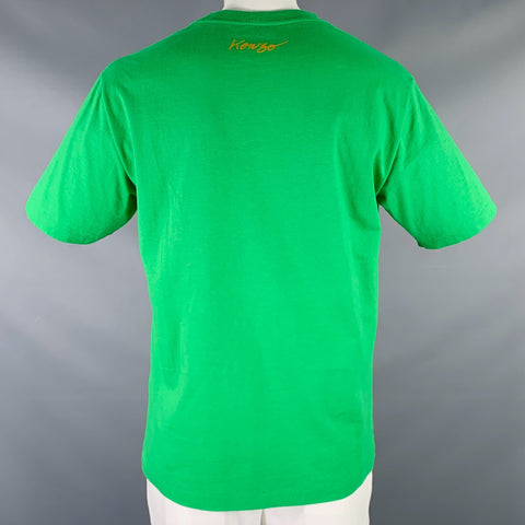 KENZO Size L Green Orange Poppy Graphic Cotton Crew Neck T-shirt