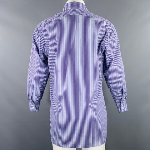 Chemise CHARVET taille M, rayée bleu et bleu clair, en coton, col classique, manches longues