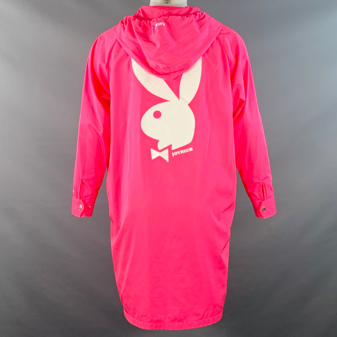 JOYRICH x PLAYBOY Size M Hot Pink Logo Polyester Hooded Snaps Coat