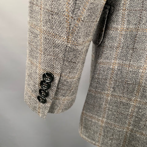 BARONI Size 42 Grey Plaid Wool Notch Lapel Sport Coat